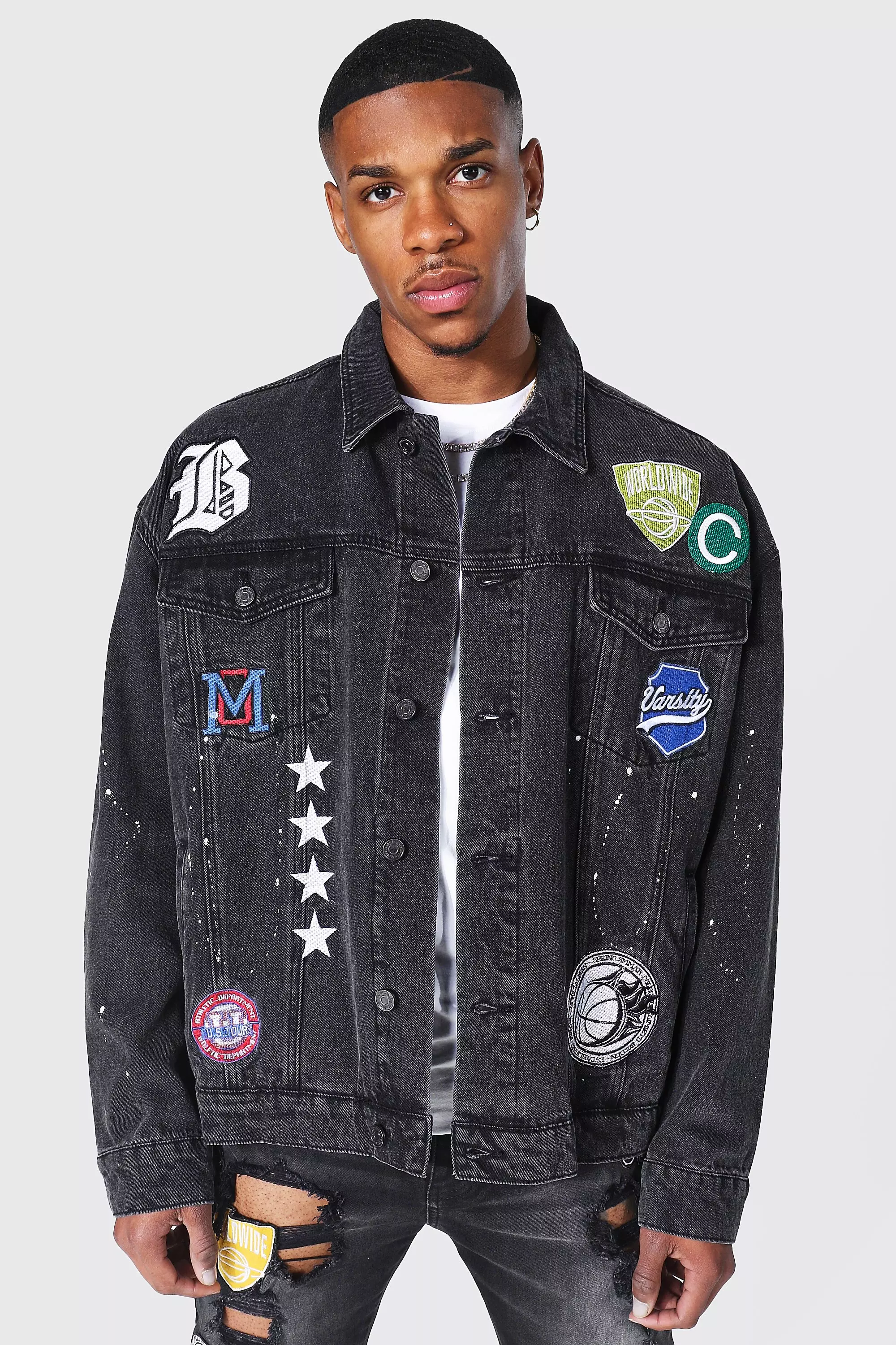 Mens denim hot sale jacket boohoo